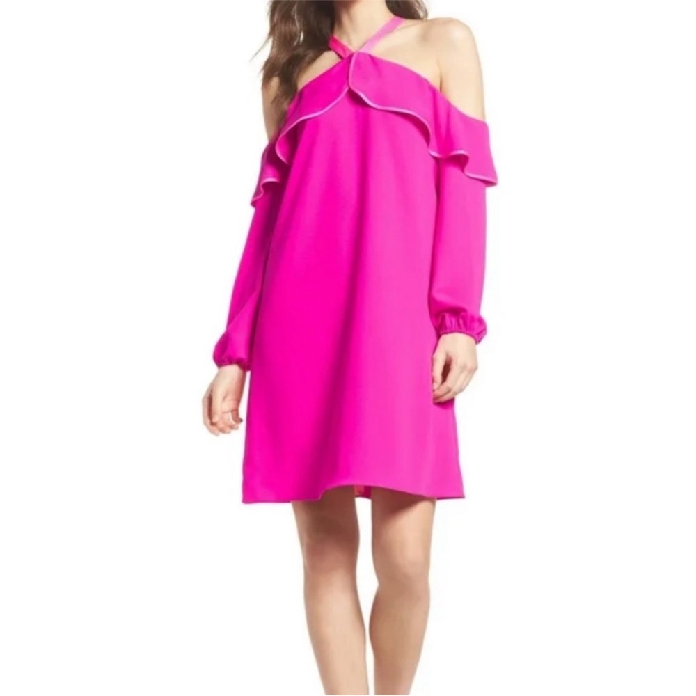 Lilly Pulitzer Pink Abrielle Sunny Cold Shoulder Mini Dress Size 4 ruffle
